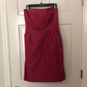 Paisley red and purple strapless cotton dress